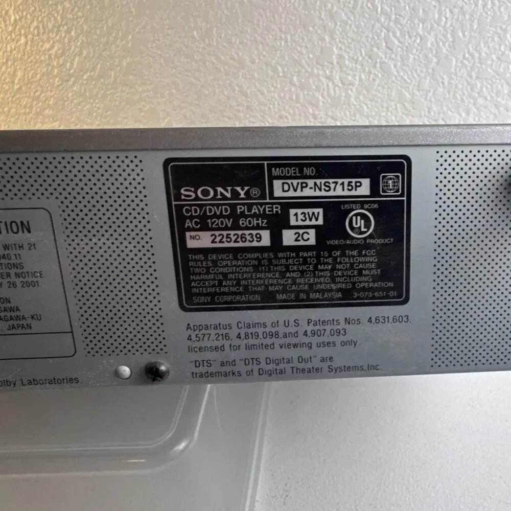 (5003) Sony DVP-NS715P DVD CD Video CD Player Silver Prog Scan Dolby Digital DTS